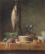 Jean Baptiste Simeon Chardin Style life with fish, Grunzeug, Gougeres shot el as well as oil and vinegar pennant on a table Spain oil painting artist